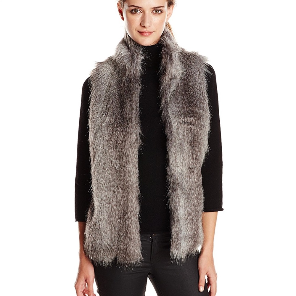 CALVIN KLEIN women’s Faux Fur Vest Coat Medium Gray tones